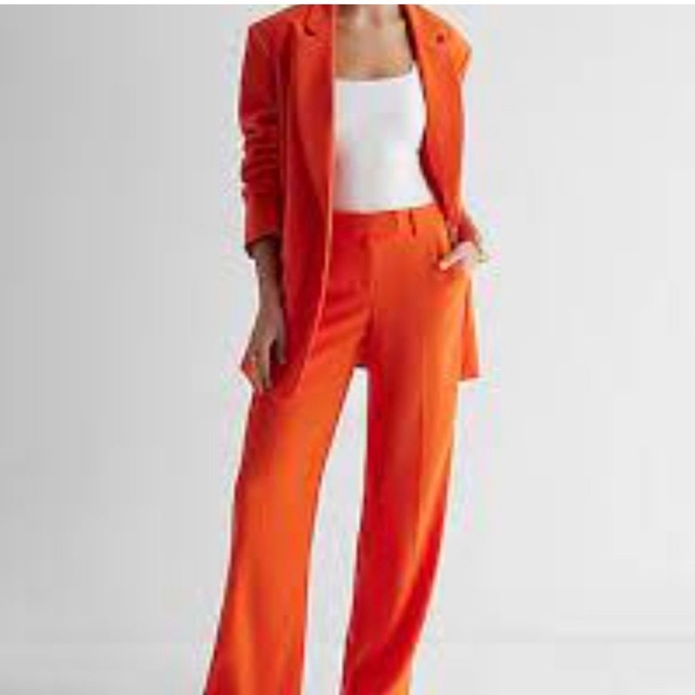 Express notched lapel longline boyfriend blazer bright orange